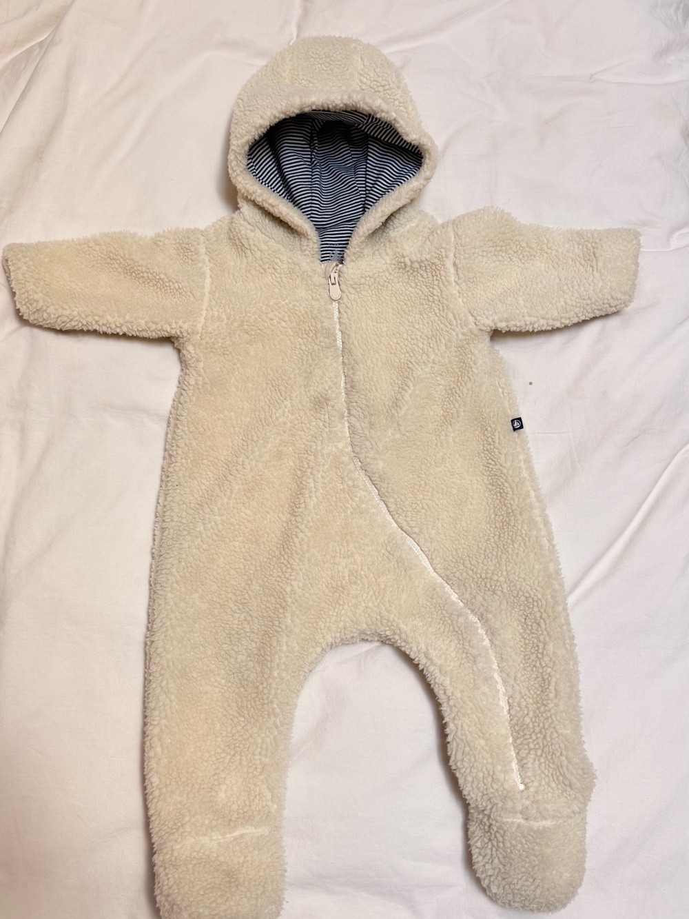 The White Company Cream Sherpa Hooded Baby Footie